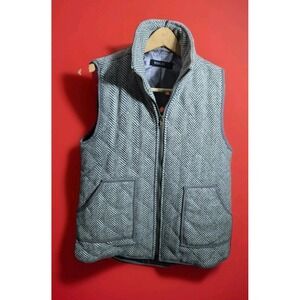 Wishlist Women Grey Herringbone Soft Quilted Full Zip Lined Vest Sz S Wool Blend